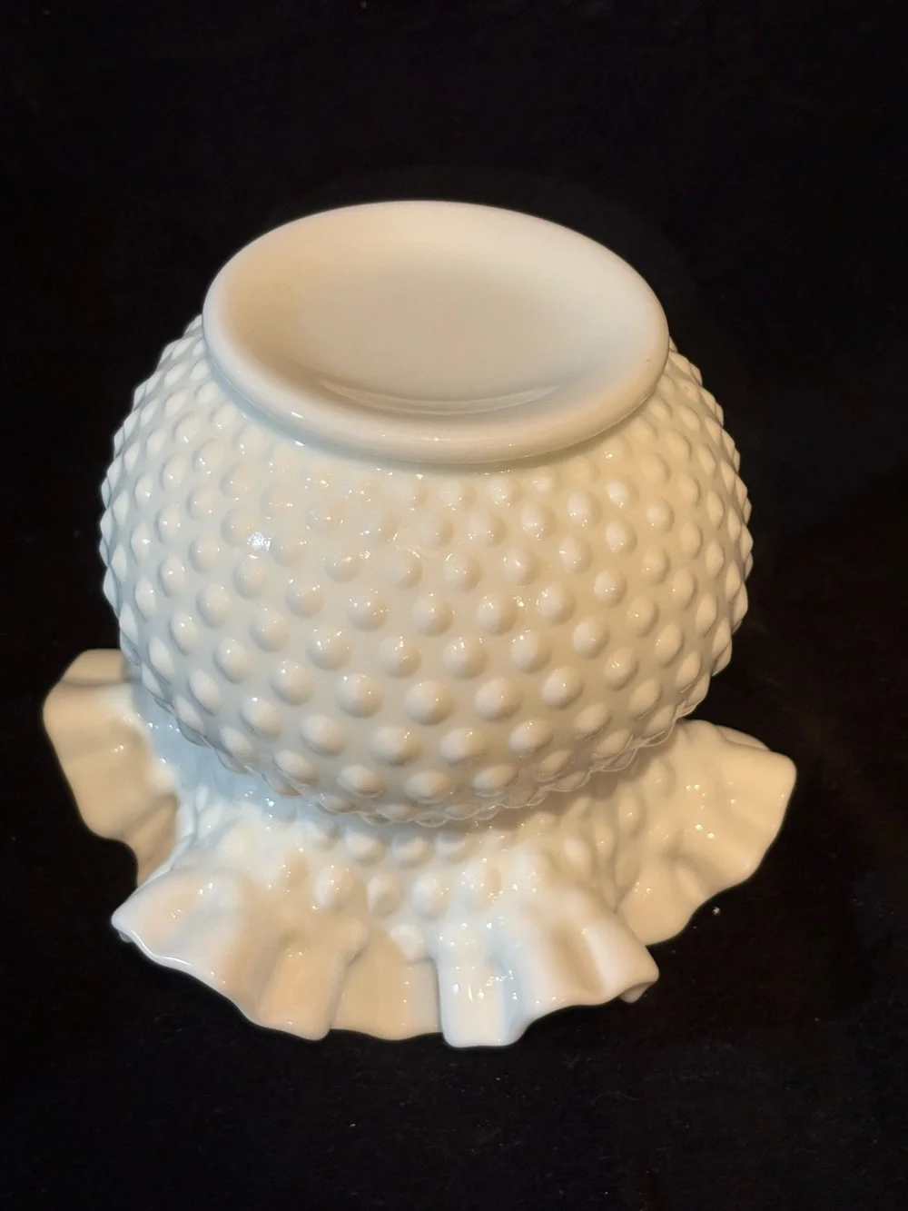 Vintage Fenton White Milk Glass Hobnail Double-crimped Ruffled Vase
